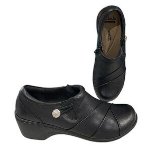 Clarks Collection Wedge Heel Shoes Womens 7 Channing Ann Black Round Toe Slip On